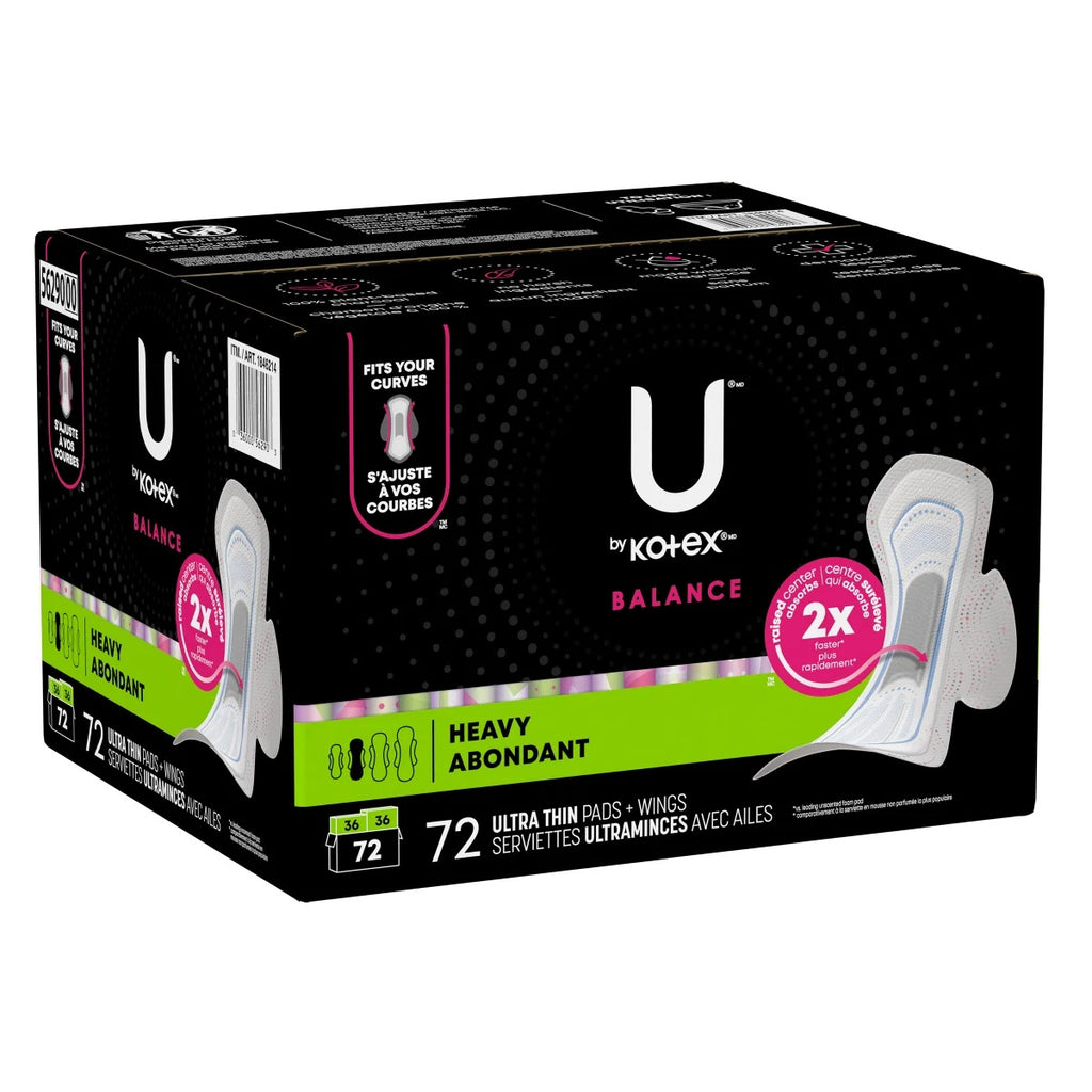 U by Kotex Balance Ultra Thin Pads with Wings, 72 pads