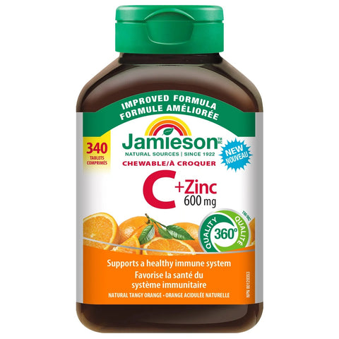 Jamieson 600 mg Chewable Vitamin C + Zinc, 340 Tablets