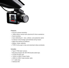 Type S T402 4K Dashcam with AI-Powered Driver Assistance, 1 unit