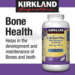 Kirkland Signature Calcium Plus With Vitamin D3 & Minerals 600 mg | 800 Iu, 500 tablets