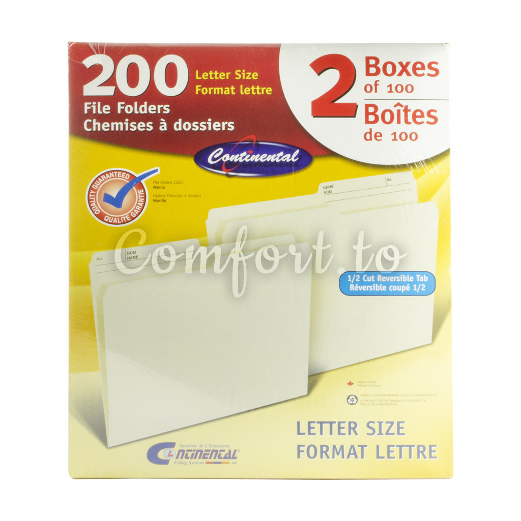 Continental Letter Size File Folders, 2 x 100 folders