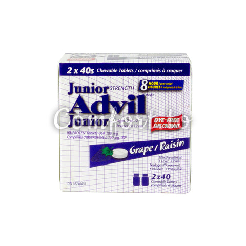 Advil Junior Grape Raisin Ibuprofen Ages 2 to 12, 2 x 40 tablets