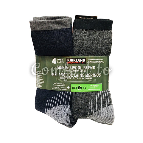 Kirkland Men's Merino Wool Blend Socks 7-12, 4 pairs