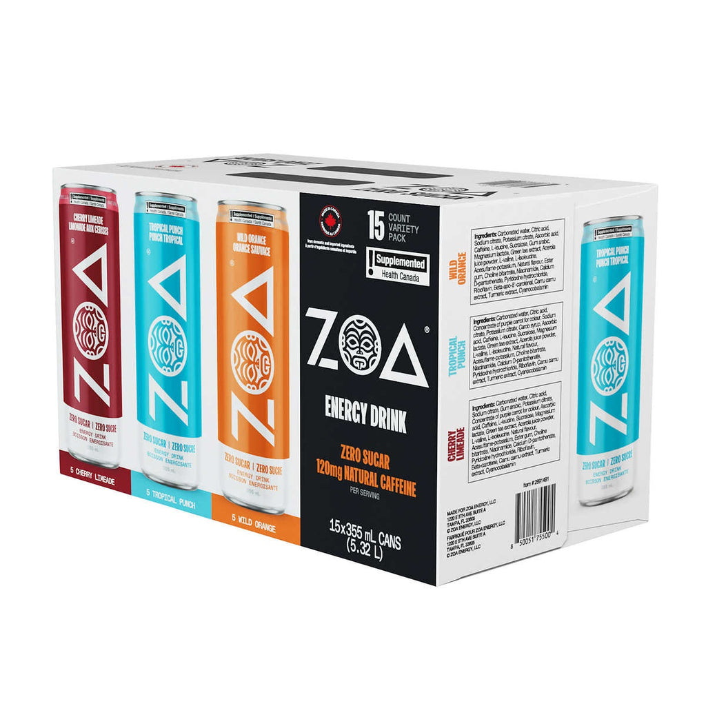 ZOA Zero Sugar Energy Drink Variety Pack, 15 x 355 ml