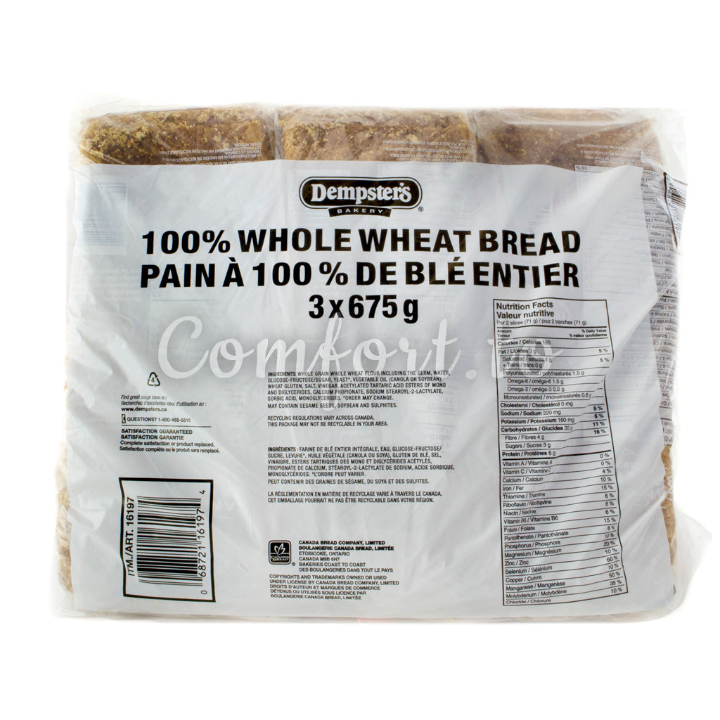 Dempster's Whole Wheat Bread, 3 x 0.7 kg Comfort.to