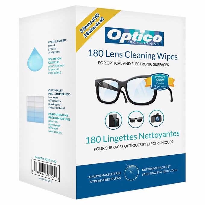 Optico Professional Cleaning Wipes for Optical and Electronic Surfaces, 3 x 60 wipes