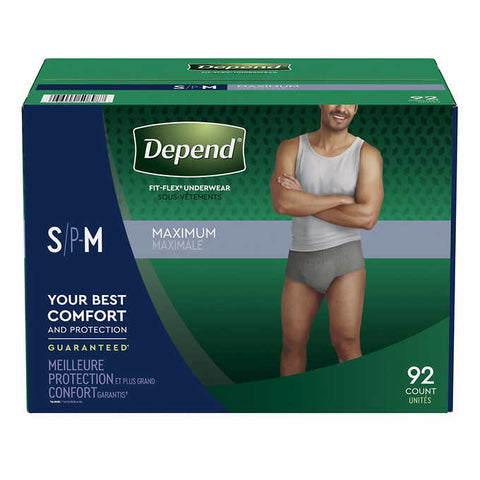 Depend Men's Maximum Absorbency Underwear Small/Medium, 92 units