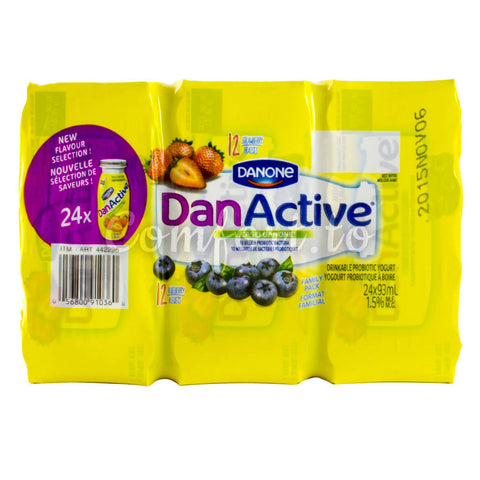 Danone Dan Active Drinkable Yogourt 1.5%, 24 x 93 mL