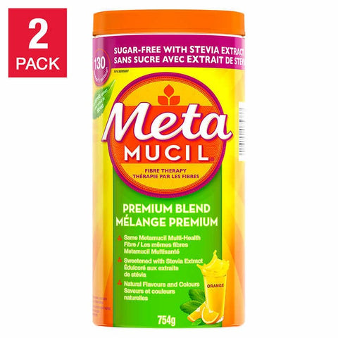 Metamucil Premium Blend Sugar Free with Stevia - Natural Orange Flavor, 2 pack
