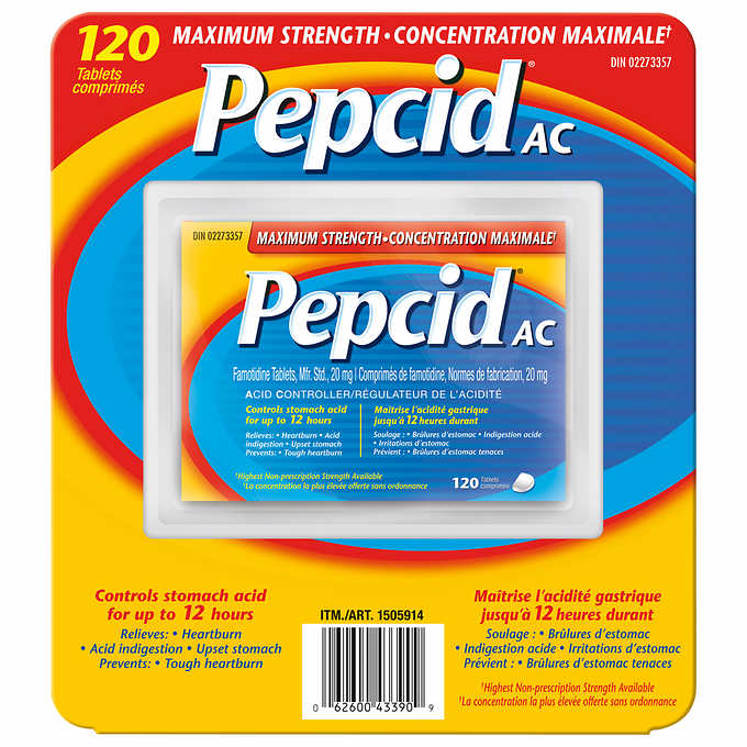 Pepcid Maximum Strength AC Tablets Acid Reducer for Heartburn, 120 tablets