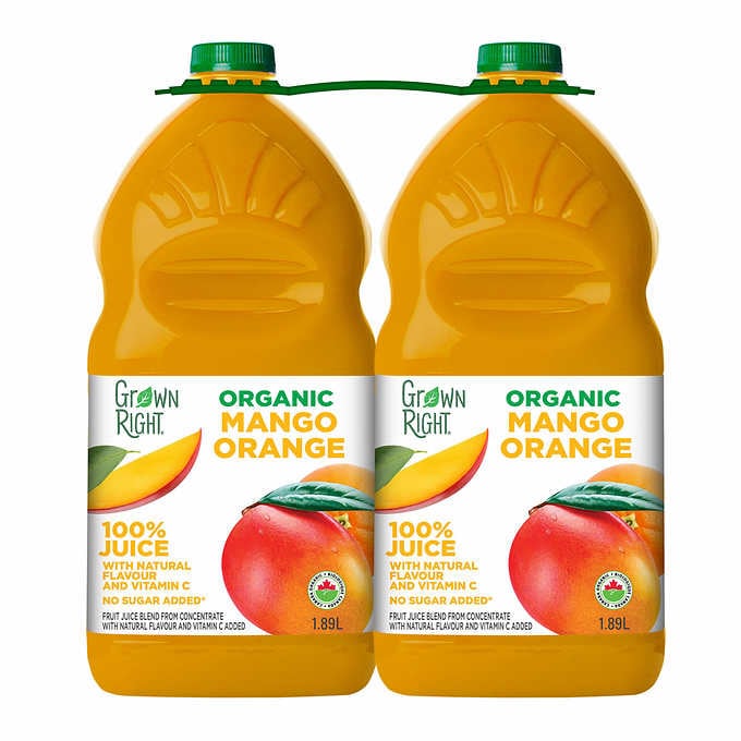 Grown Right Organic Mango Orange Juice, 2 x 1.9 L