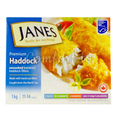 Janes Frozen Battered Haddock, 1 kg