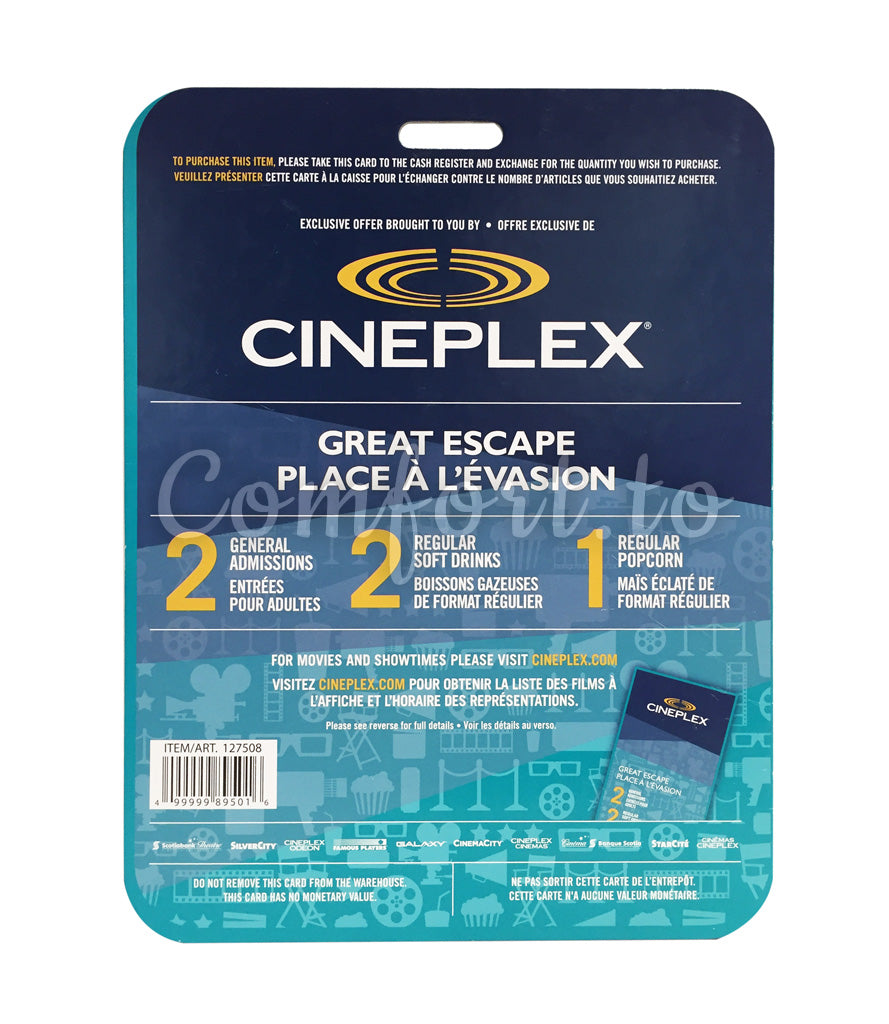 Cineplex Great Escape Movie Package, 2 adults