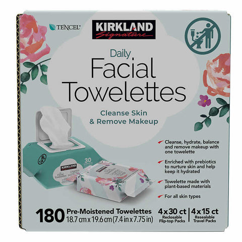 Kirkland Signature Daily Facial Towelettes, 180 units